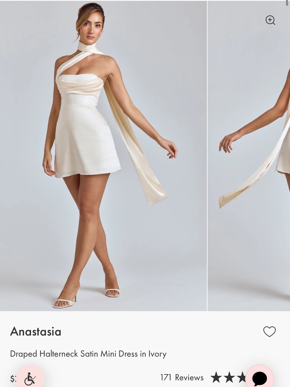 Oh Polly Anastasia Draped Halterneck Satin Mini Dress in Ivory